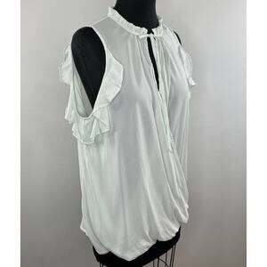 Anthropologie Maeve NWT Mint Green Keyhole Neck Ruffles Chiffon Blouse Top L NEW